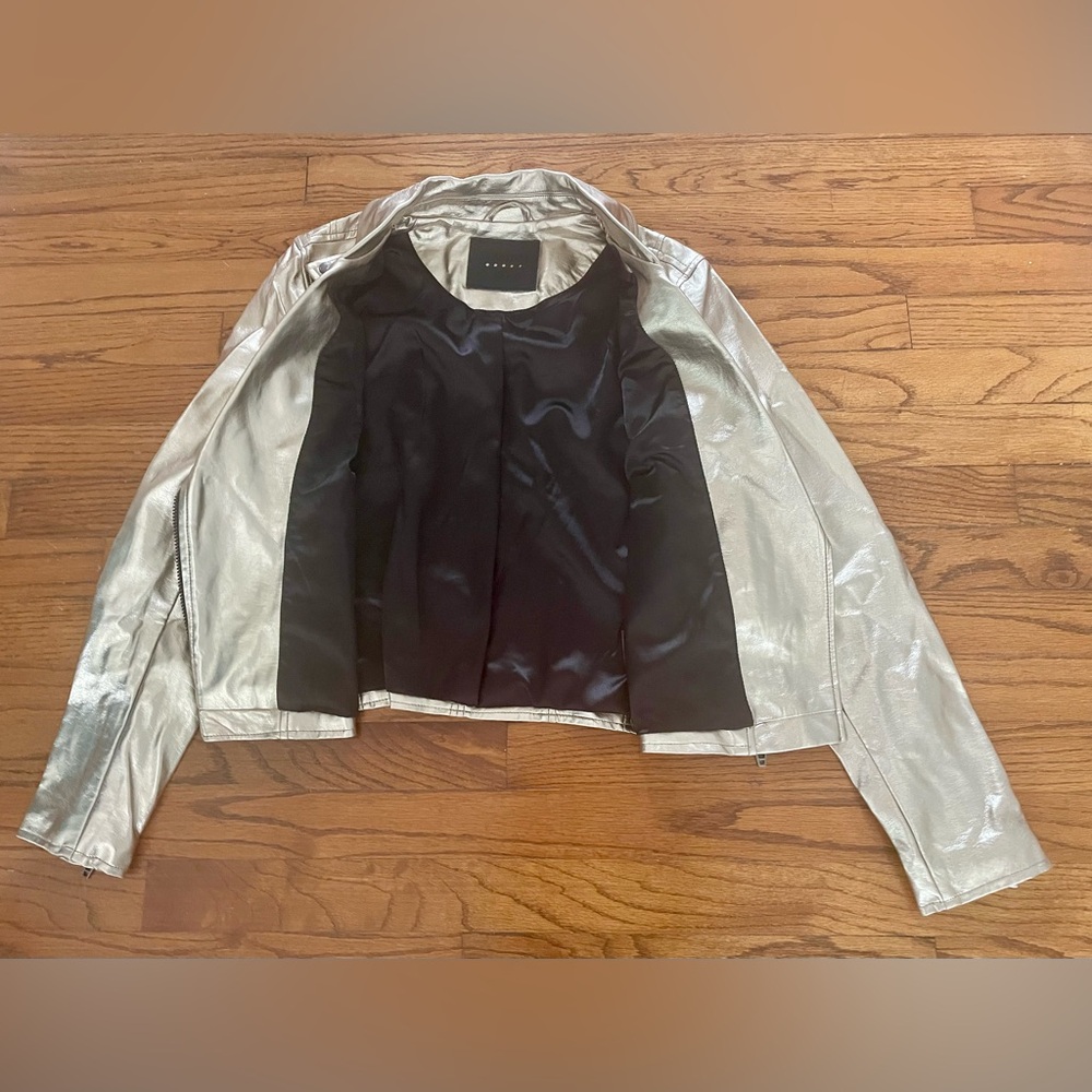 BLANK NYC Champagne Metallic Gold Faux Leather Motorcycle Jacket Women’s Small - Picture 6 of 9